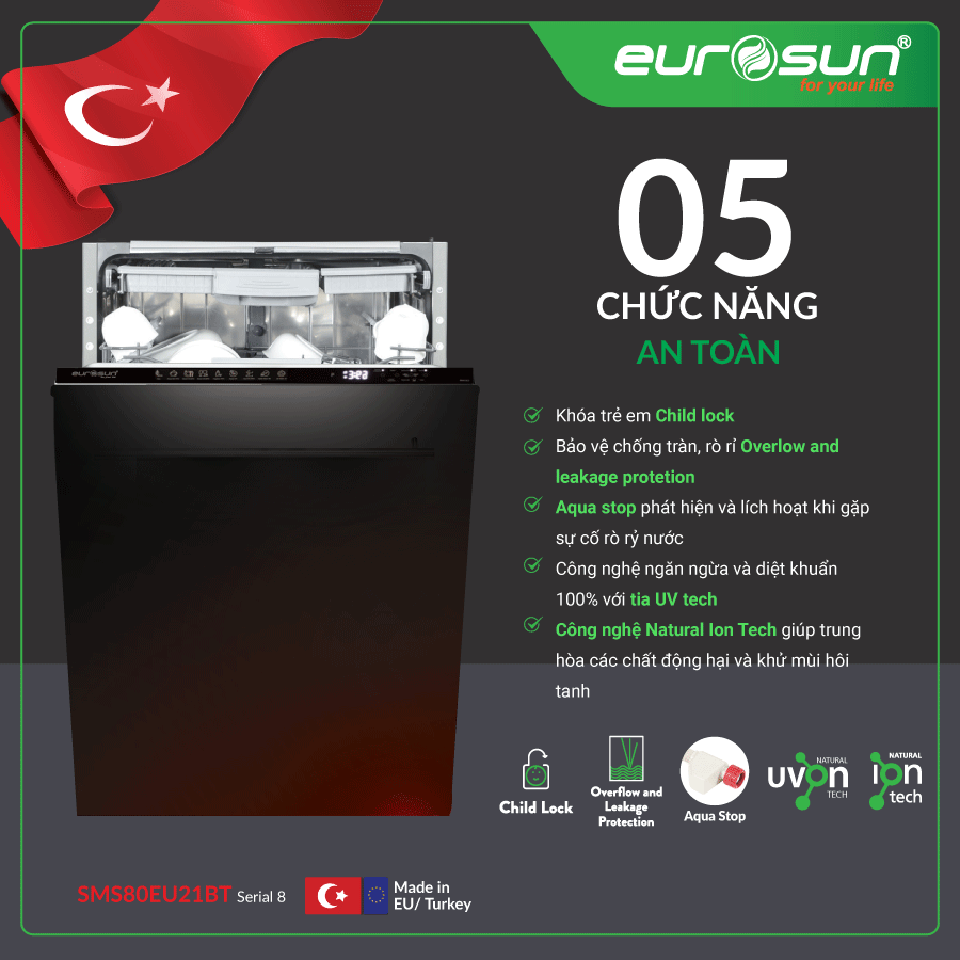 5 chức năng an toàn Máy Rửa Chén Bát SMS80EU21BT