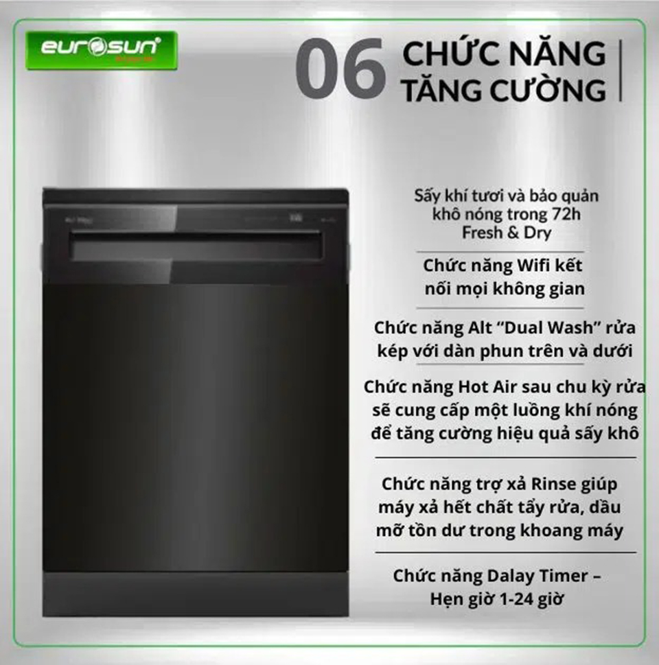 6 chức năng tăng cường Máy Rửa Chén Eurosun SMK82EU88G