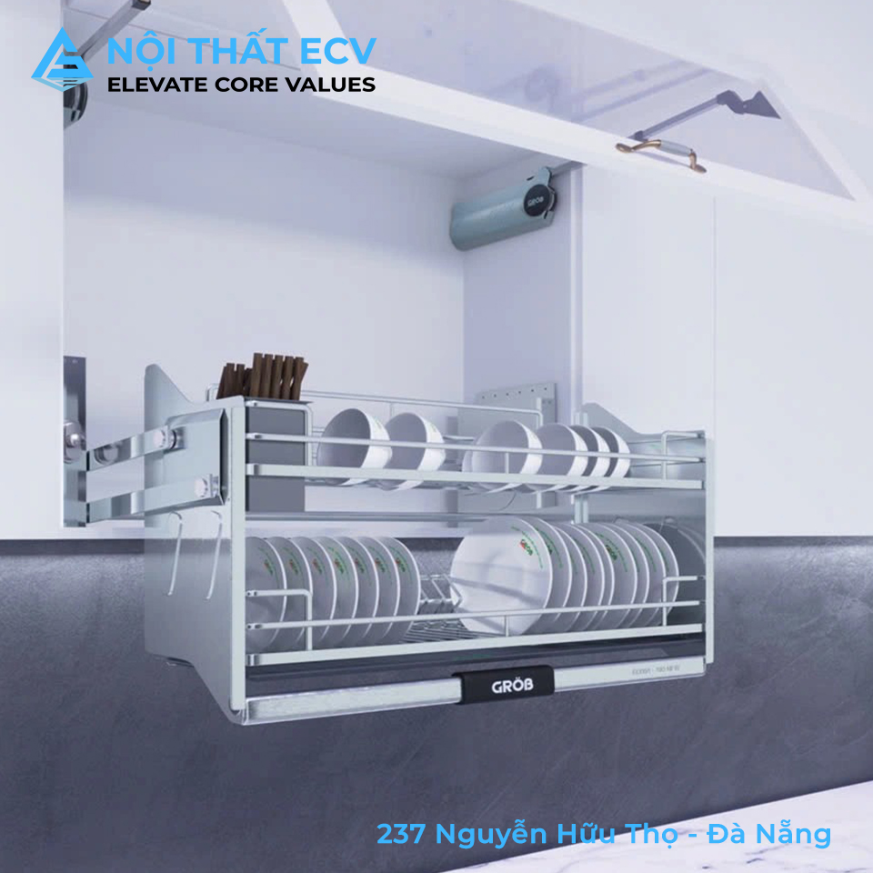 Giá Bát Nâng Hạ Nan Dẹt Inox Mờ Full SUS304 GROB C1C304-170, C1C304-180, C1C304-190