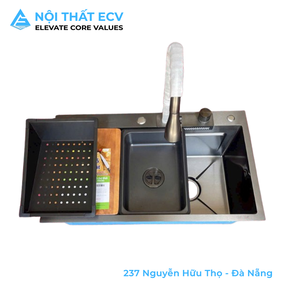 Chậu 1 Hố Kèm Vòi Thác Cơ Nano 304
