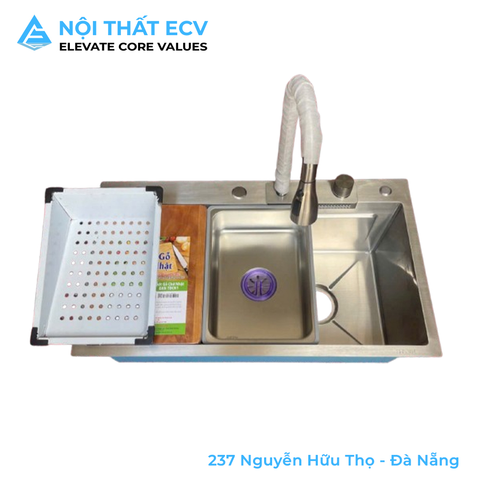 Chậu 1 Hố Kèm Vòi Thác Cơ Inox304 kt78x46