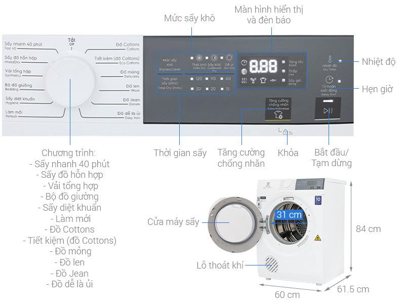 Máy sấy thông hơi Electrolux 9 kg EDV904H3WC – UltimateCare, Diệt khuẩn & Giữ màu quần áo - Ảnh 3